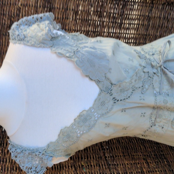 Free people Dusty Blue Lace Applique Cap Sleeve Mini Dress - Picture 3 of 11